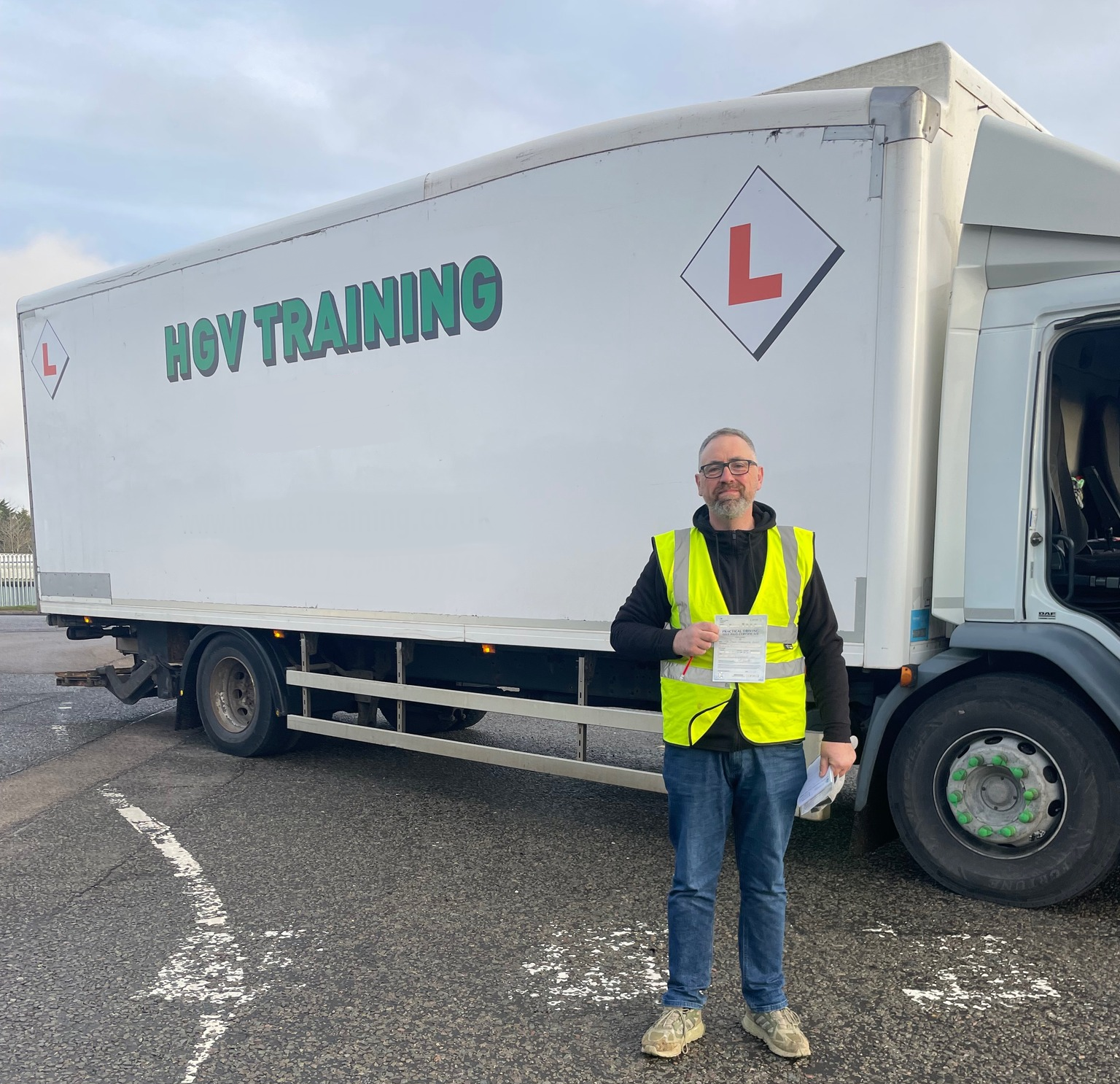 Front view of a white HGV